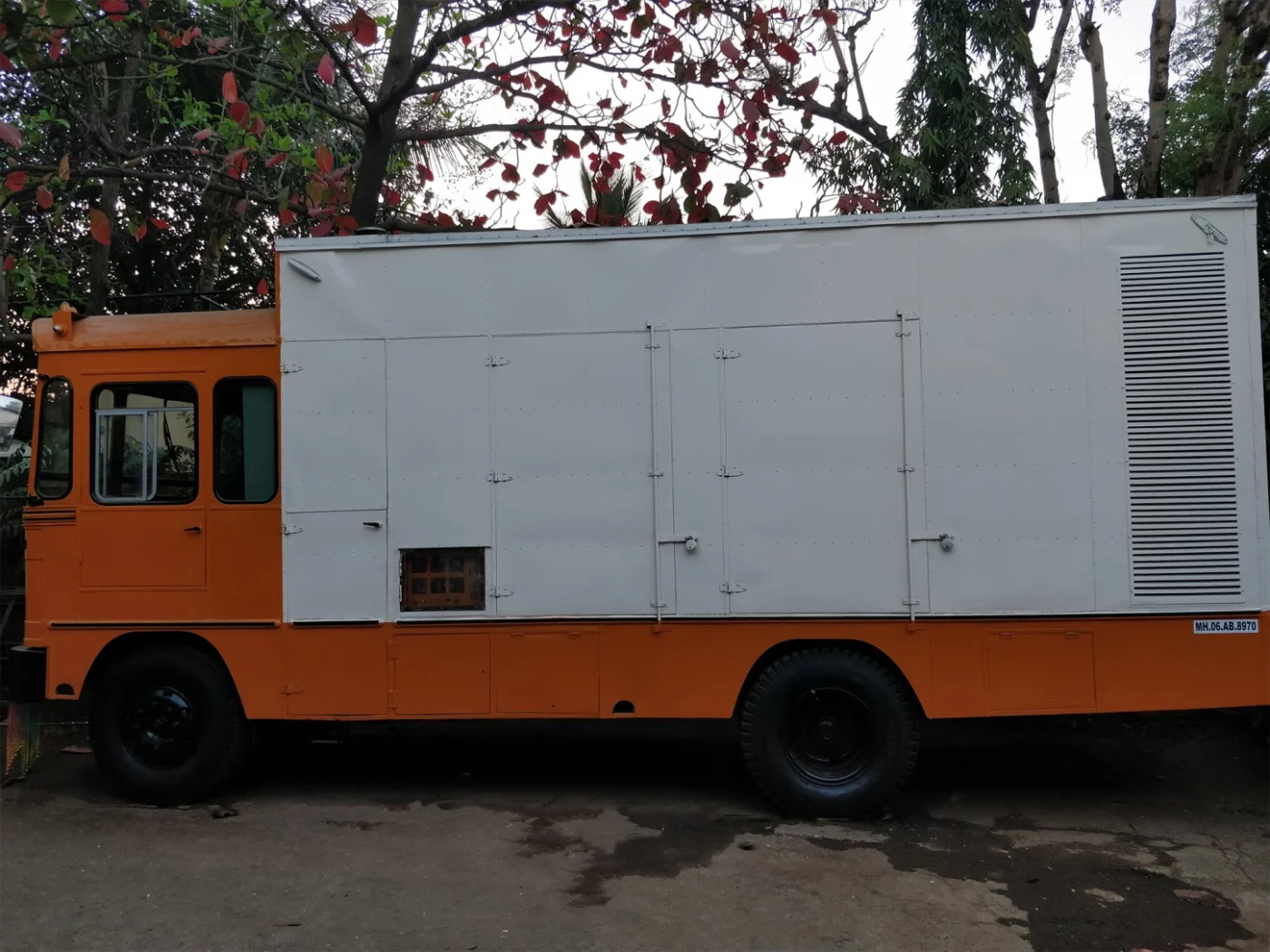 Soundproof generator van at an outdoor location